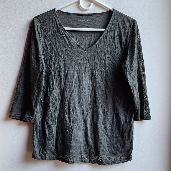 Coldwater Creek Green Stenciled V-Neck Short Sleeve Jersey Size Medium - Picture 1 of 16